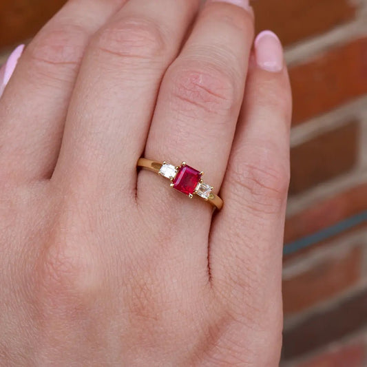 Red Beryl Emerald & Round Diamond Yellow Gold Ring - Park City Jewelers