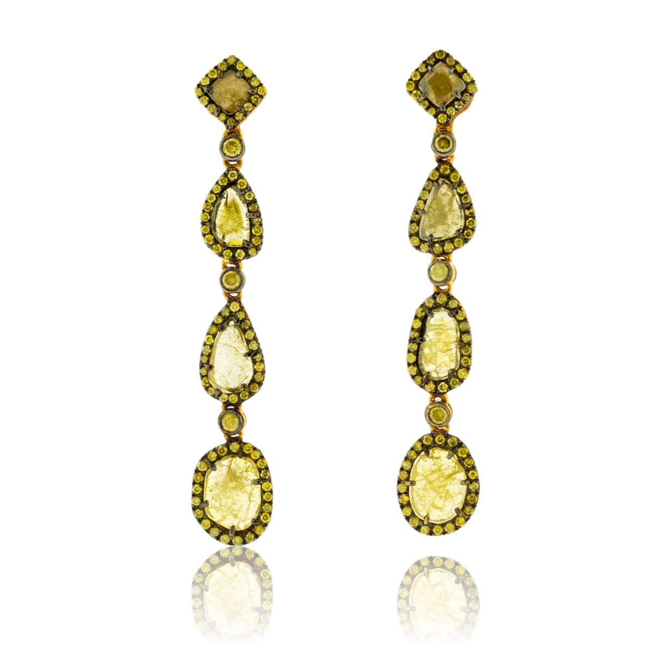 Rose Cut Yellow Diamond & Yellow Diamond Dangle Earrings - Park City Jewelers