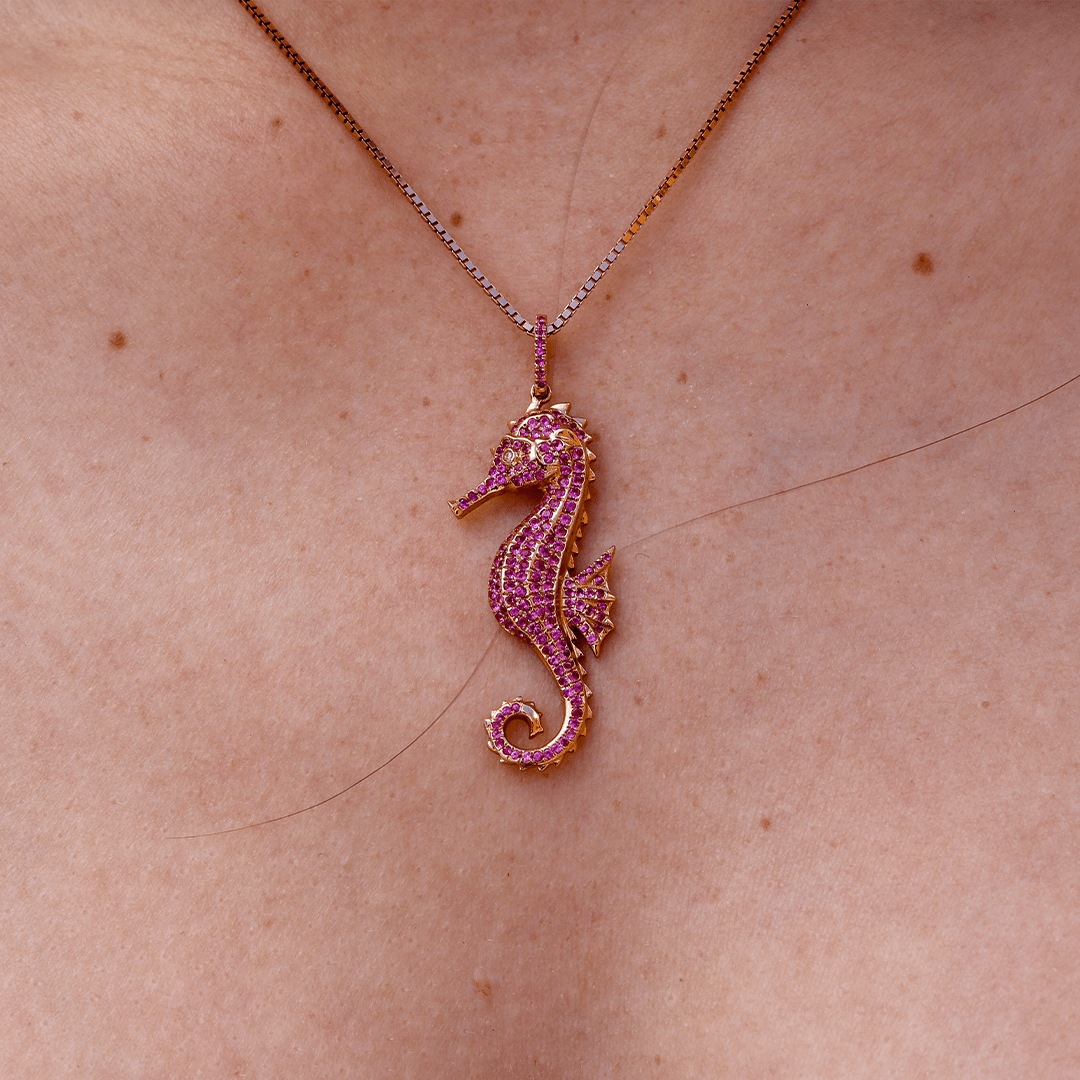 Rose Gold Ruby Sea Horse Pendant - Park City Jewelers