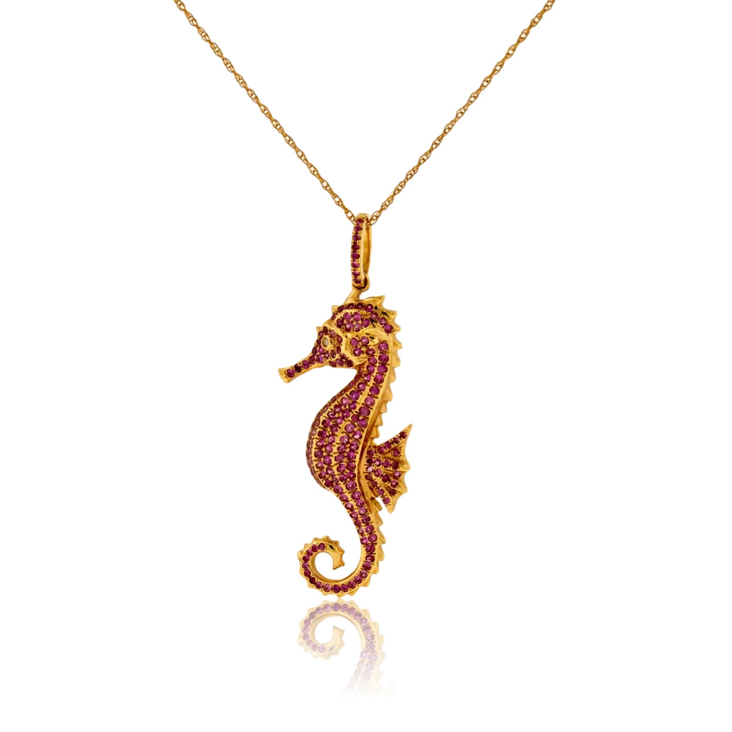Rose Gold Ruby Sea Horse Pendant - Park City Jewelers