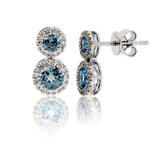 Round Blue Topaz Double Halo Post Earrings - Park City Jewelers