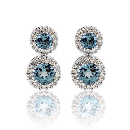 Round Blue Topaz Double Halo Post Earrings - Park City Jewelers