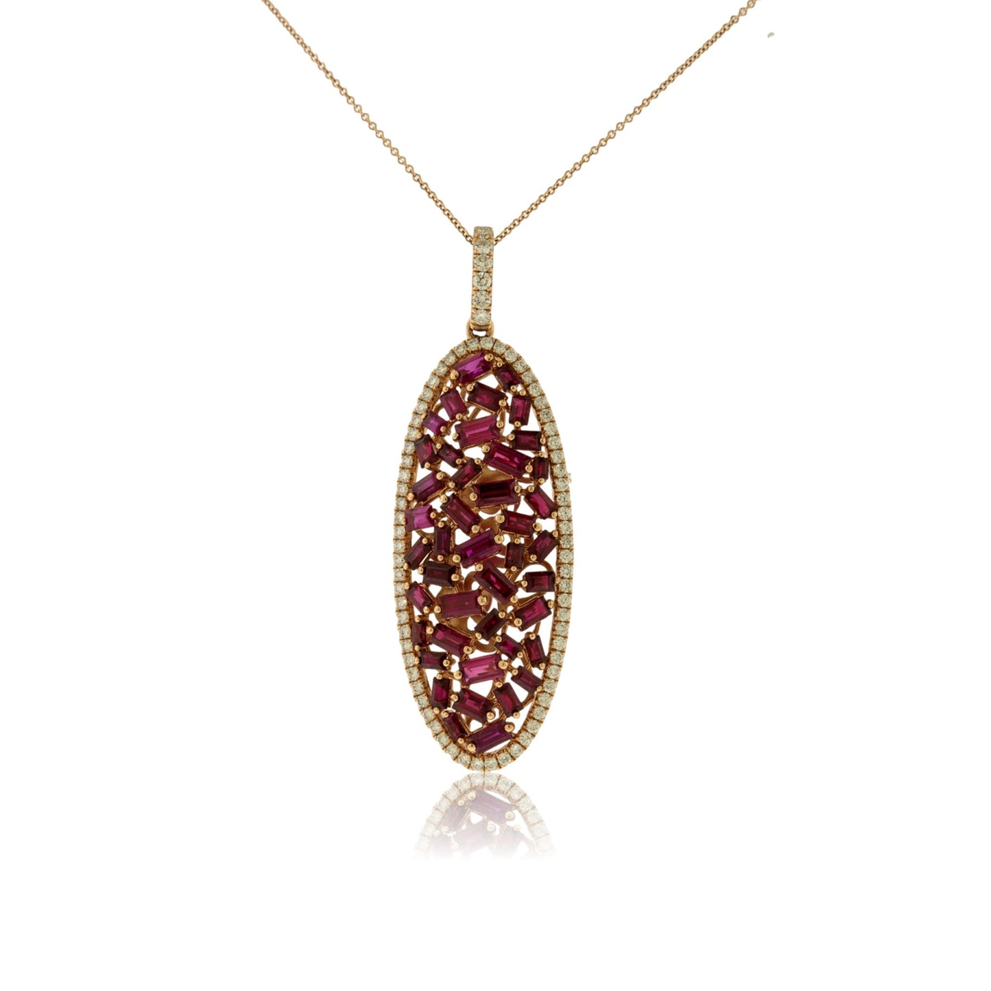 Ruby and Diamond Scatter Style Oval Pendant - Park City Jewelers