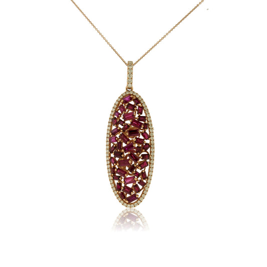 Ruby and Diamond Scatter Style Oval Pendant - Park City Jewelers