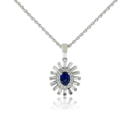 Sapphire & Diamond Burst Halo Pendant - Park City Jewelers