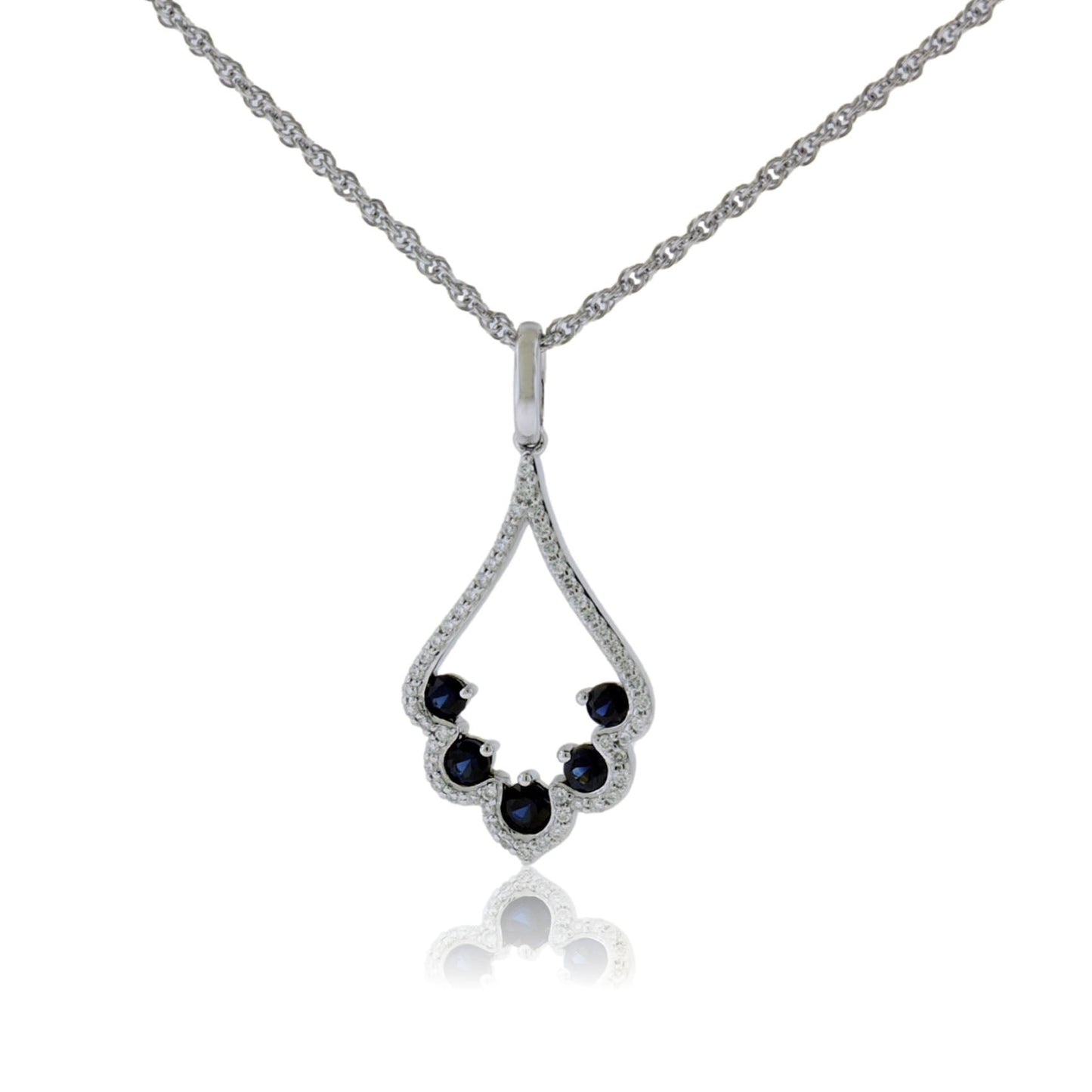 Sapphire & Diamond Scalloped Pendant w/Chain - Park City Jewelers