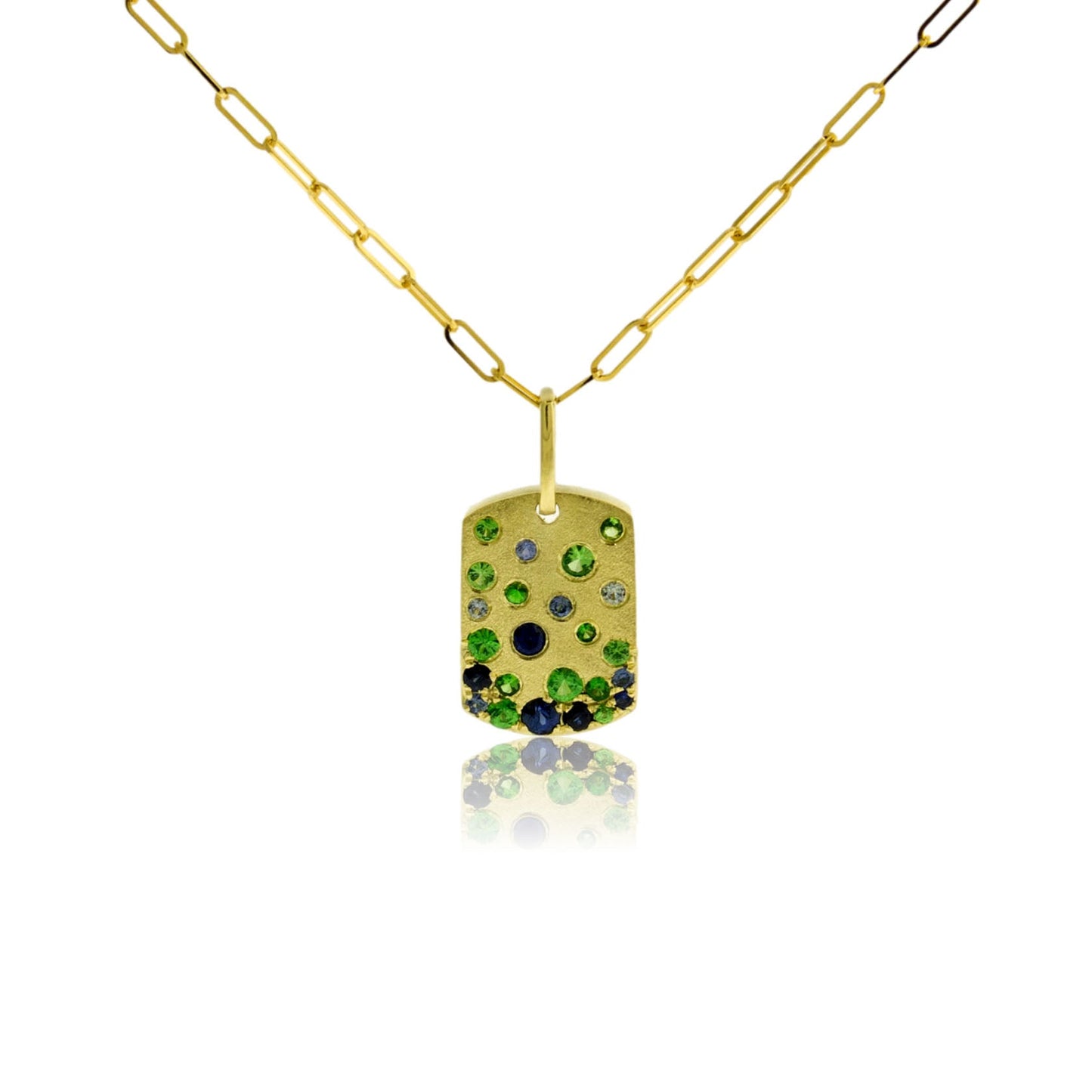 Sapphire & Tsavorite Dog Tag Style Pendant - Park City Jewelers