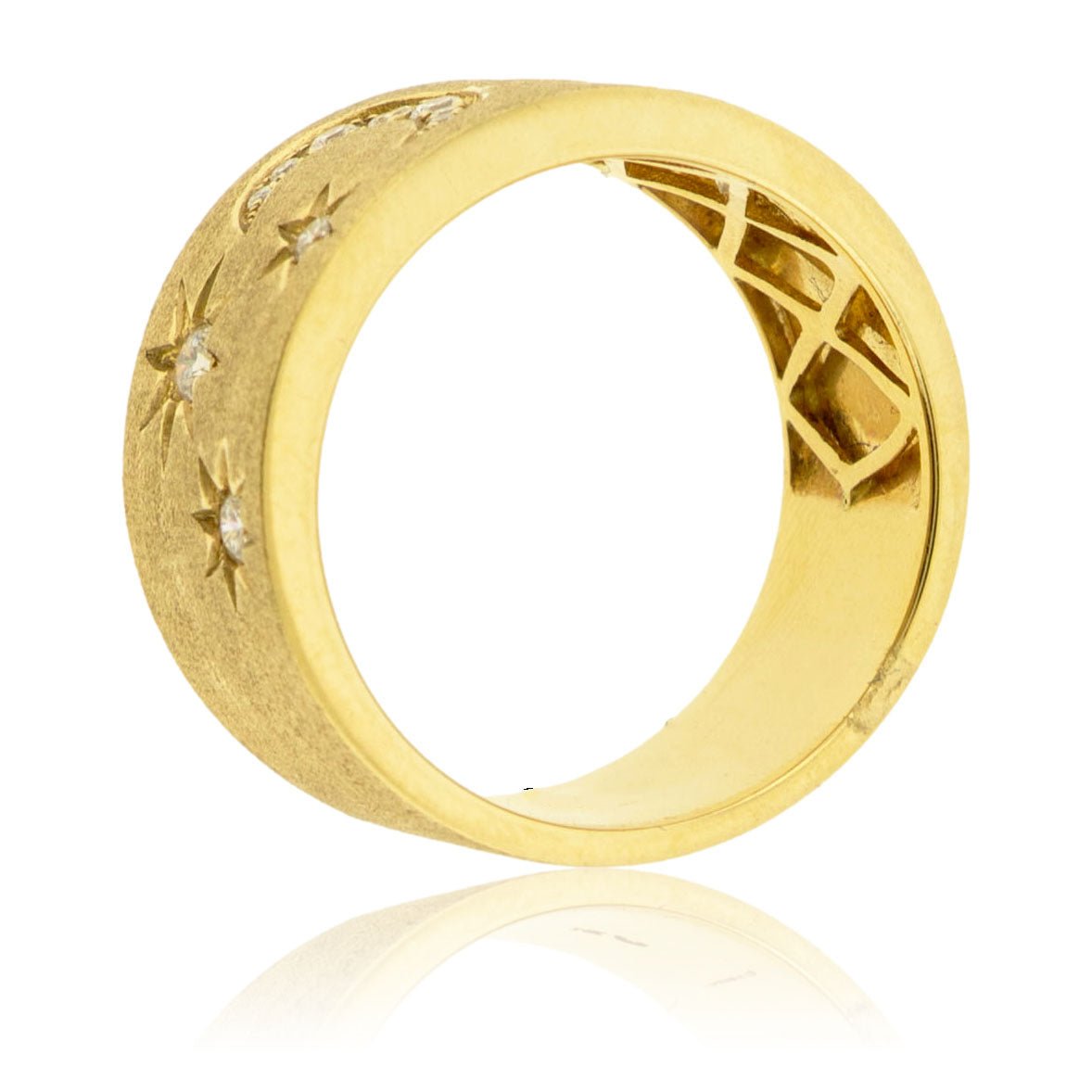 Satin Finish Crescent Moon and Star Wide Band Ring - Park City Jewelers