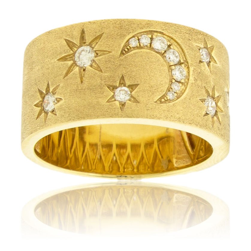 Satin Finish Crescent Moon and Star Wide Band Ring - Park City Jewelers