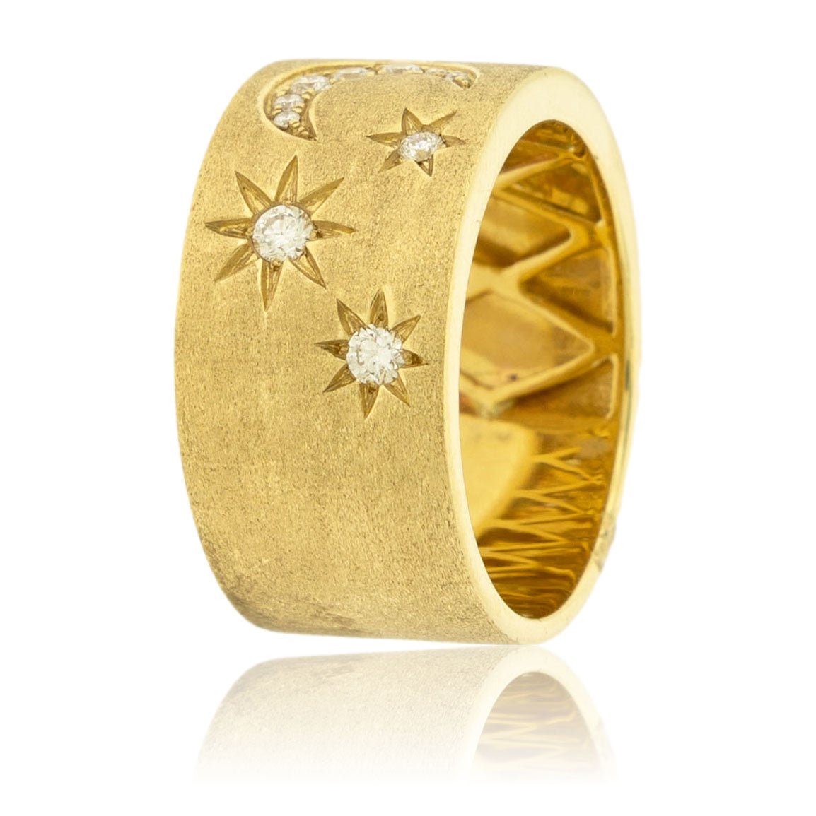 Satin Finish Crescent Moon and Star Wide Band Ring - Park City Jewelers