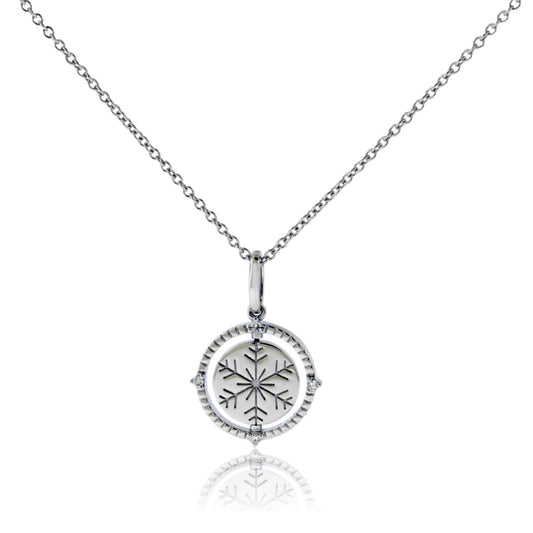 Satin Finish Flush Set Diamond Snowflake and Mountain Reversible Disc Pendant - Park City Jewelers