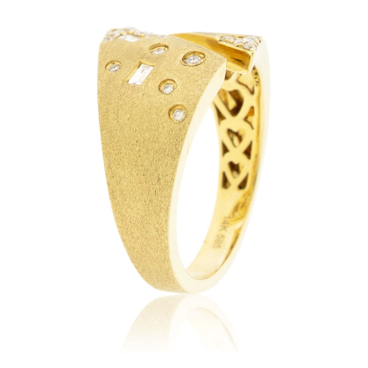 Satin Finish Gold Diamond Flush Set Split Shank Ring - Park City Jewelers