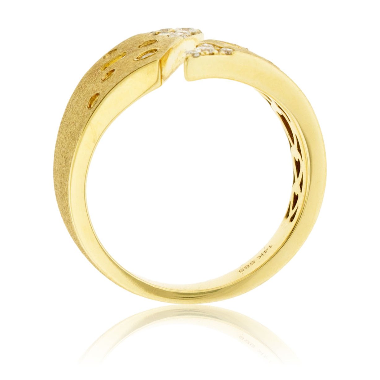 Satin Finish Gold Diamond Flush Set Split Shank Ring - Park City Jewelers