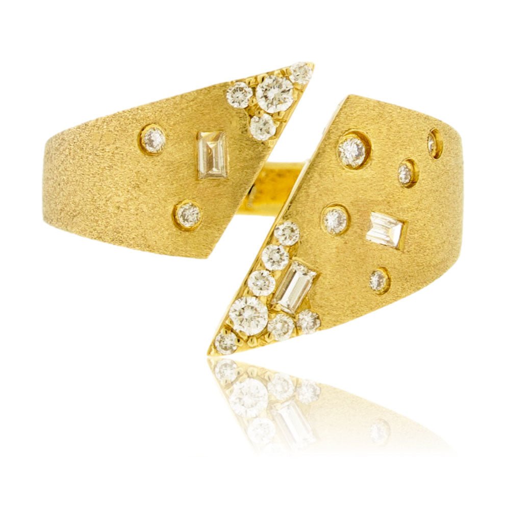 Satin Finish Gold Diamond Flush Set Split Shank Ring - Park City Jewelers