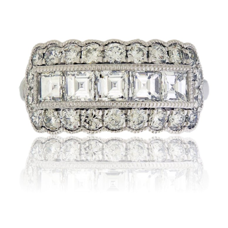 Scalloped Square Diamond and Round Diamond Ring - Park City Jewelers