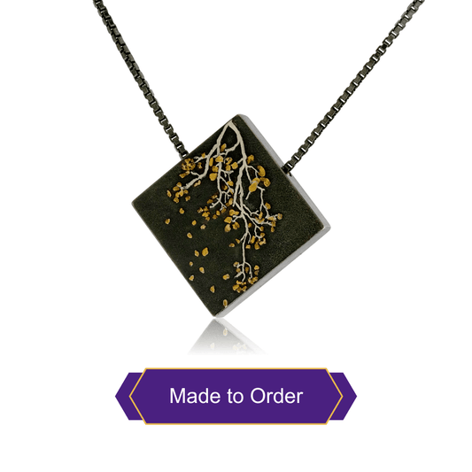 Silver, 18K Gold, & Nugget Gold Aspen Branch On Point Pendant - Park City Jewelers
