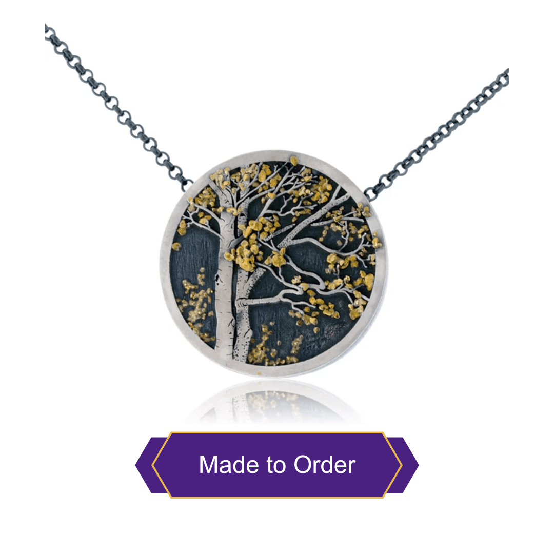 Silver, 18K Gold, & Nugget Gold Aspen Duet IV Pendant - Park City Jewelers