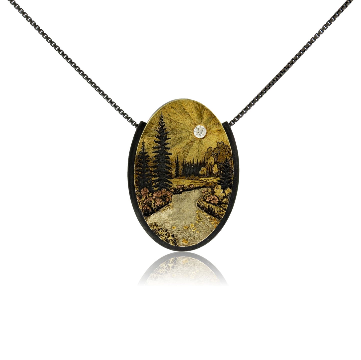 Silver, 18K Gold, & Nugget Gold Walk Along the Mountain Creek Pendant - Park City Jewelers