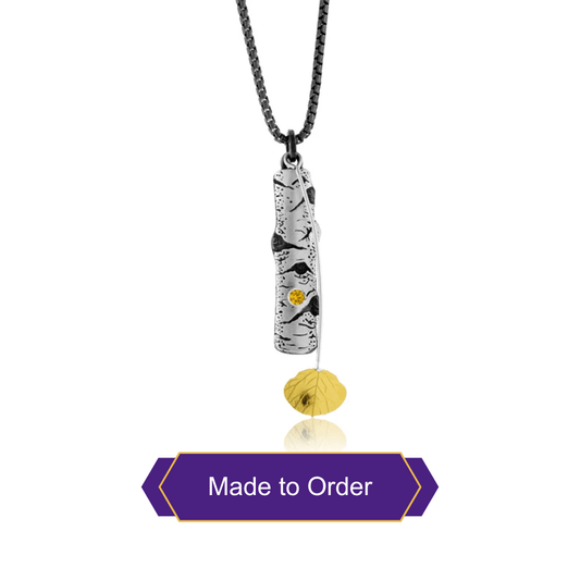 Silver Carved Aspen with Gold Leaf Adorn Pendant - Park City Jewelers