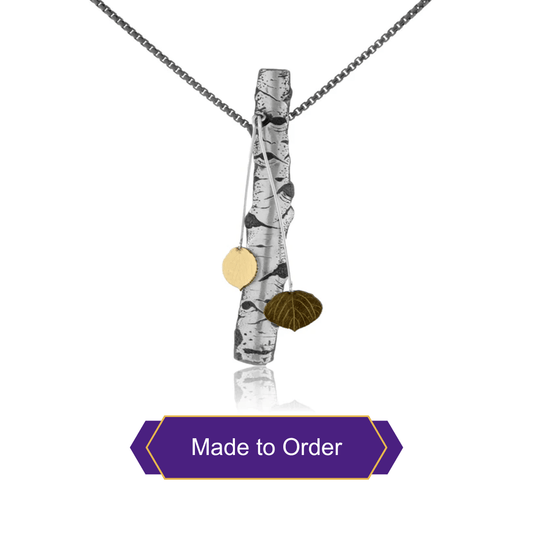 Silver Carved Aspen with Gold Leaf Adorn Pendant - Park City Jewelers
