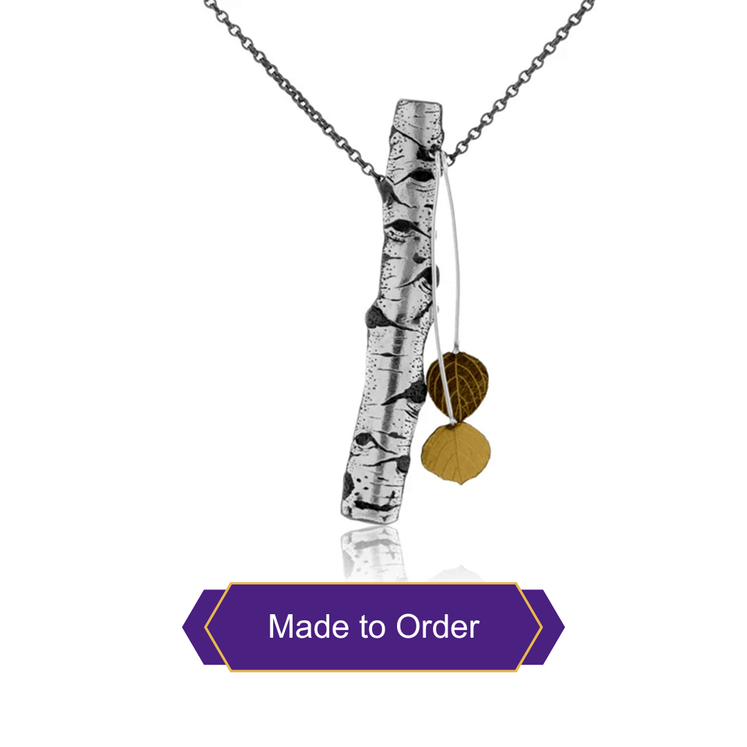 Silver Carved Aspen with Gold Leaf Adorn Pendant - Park City Jewelers