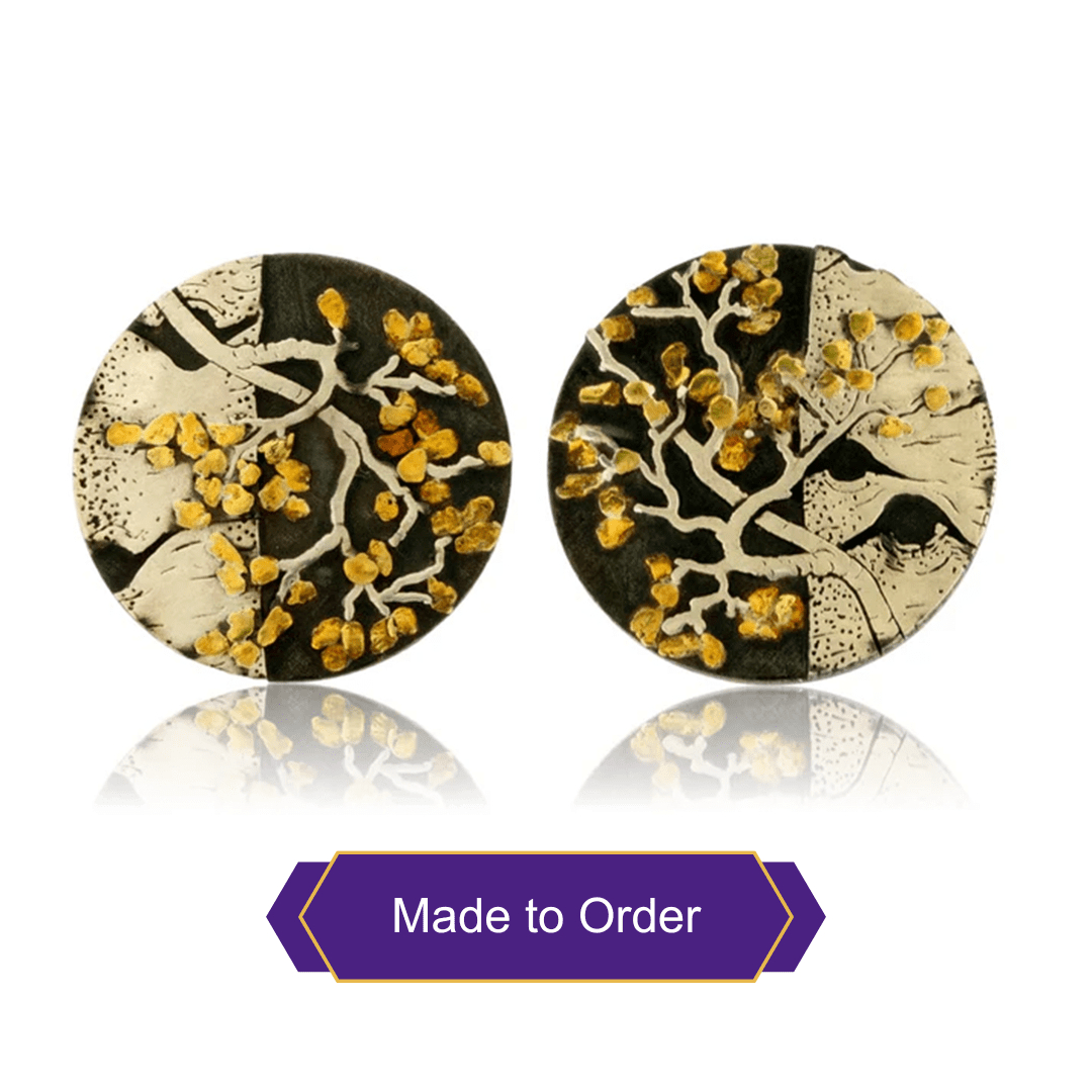 Silver & Gold Nugget Aspen Tree Stud Disc Earrings - Park City Jewelers