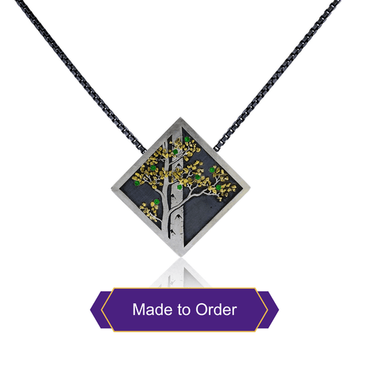 Silver, Tsavorite Garnet, & Nugget Gold Aspen Duet On Point Pendant - Park City Jewelers