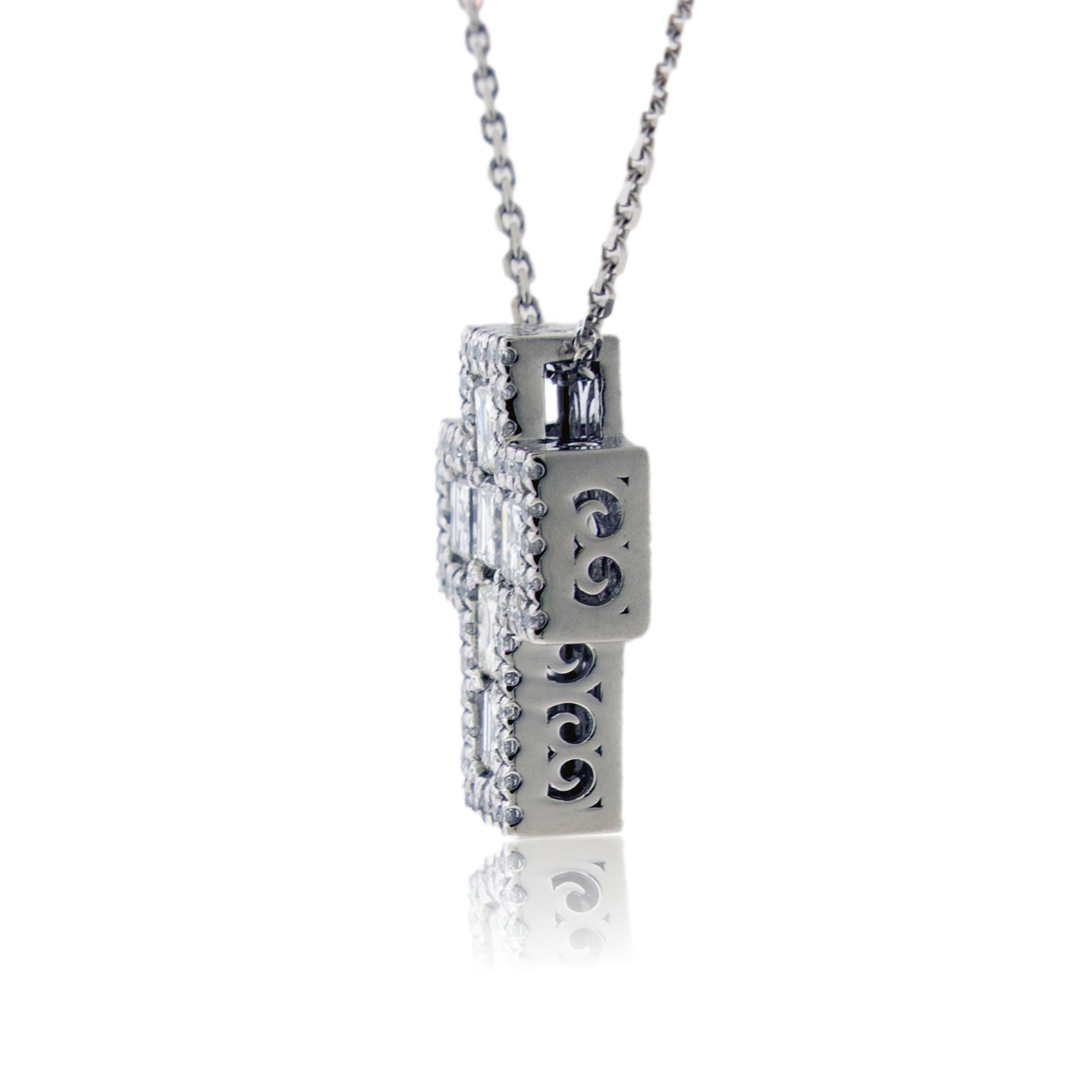 Square Diamond with Diamond Accent Cross Necklace - Park City Jewelers