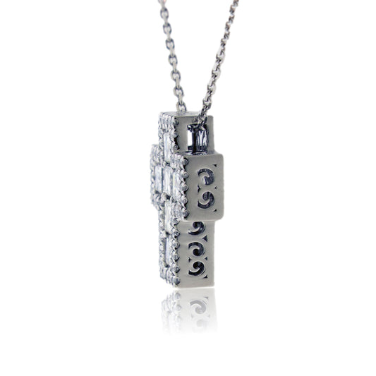 Square Diamond with Diamond Accent Cross Necklace - Park City Jewelers