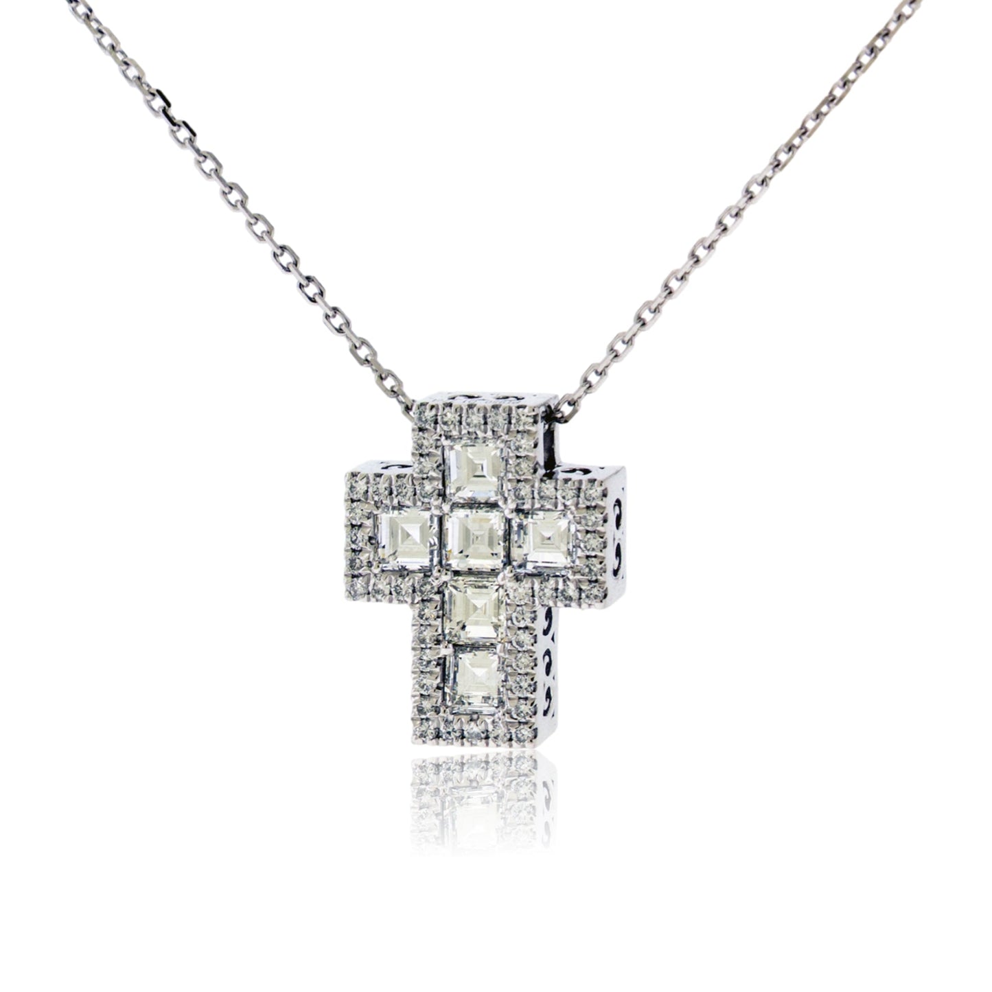 Square Diamond with Diamond Accent Cross Necklace - Park City Jewelers