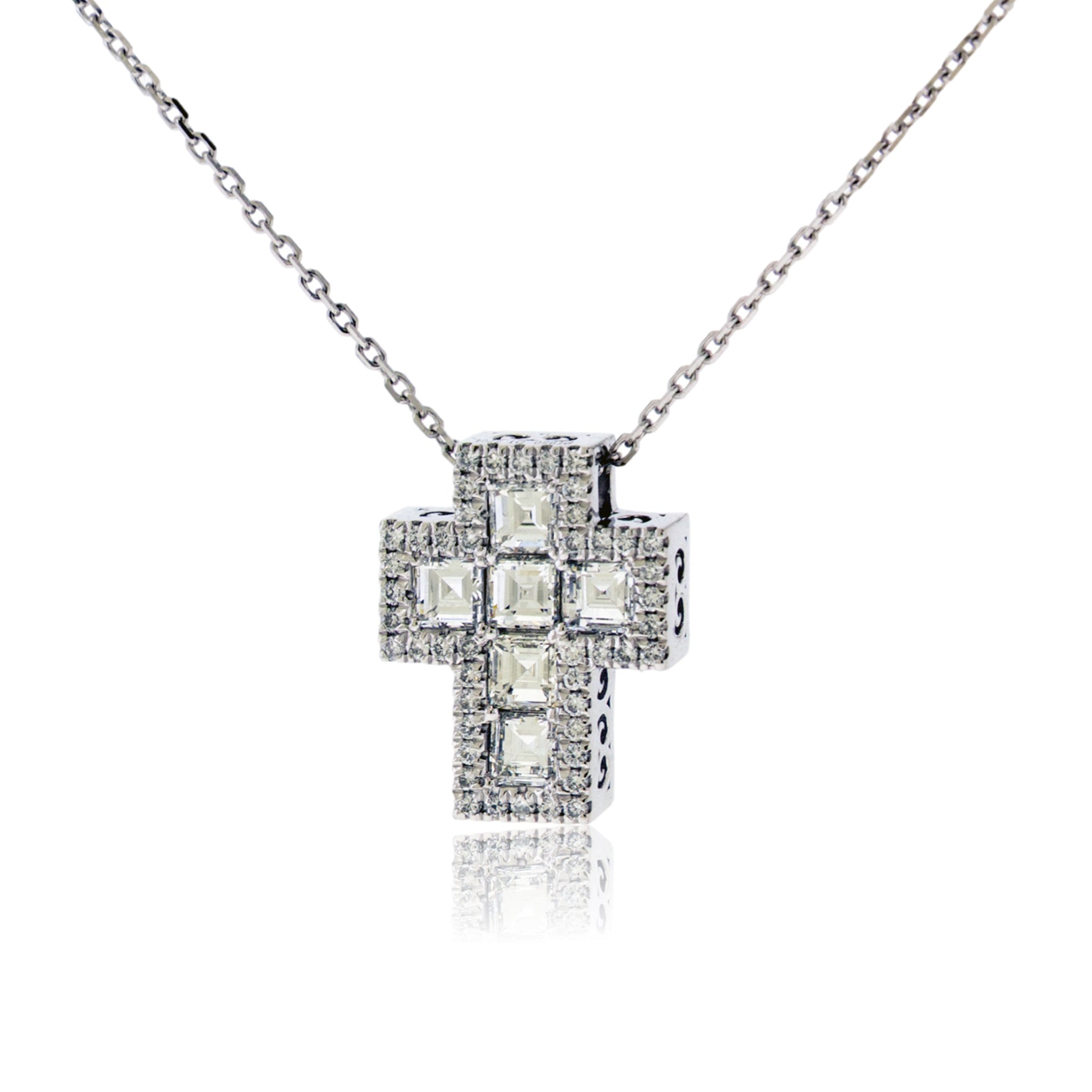 Square Diamond with Diamond Accent Cross Necklace - Park City Jewelers