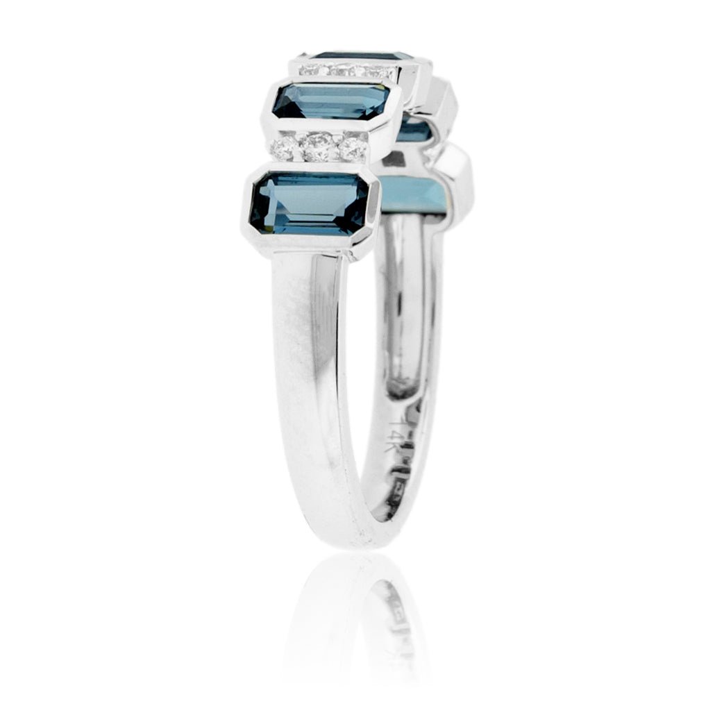 Step Cut Blue Topaz & Diamond Accented Bezel Ring - Park City Jewelers