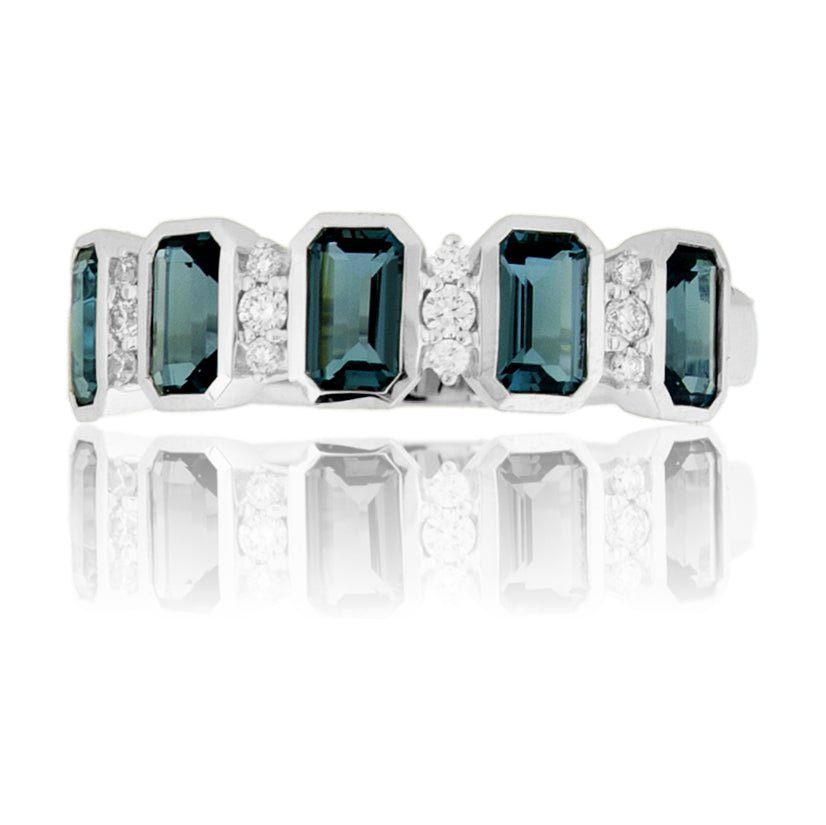 Step Cut Blue Topaz & Diamond Accented Bezel Ring - Park City Jewelers