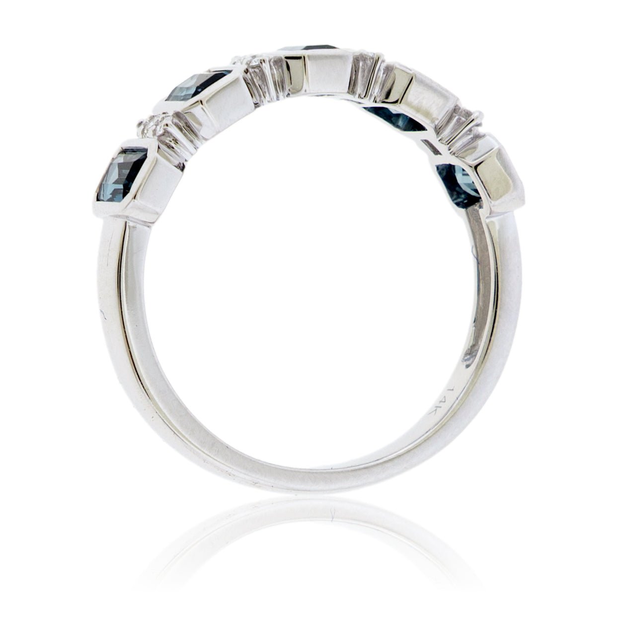 Step Cut Blue Topaz & Diamond Accented Bezel Ring - Park City Jewelers
