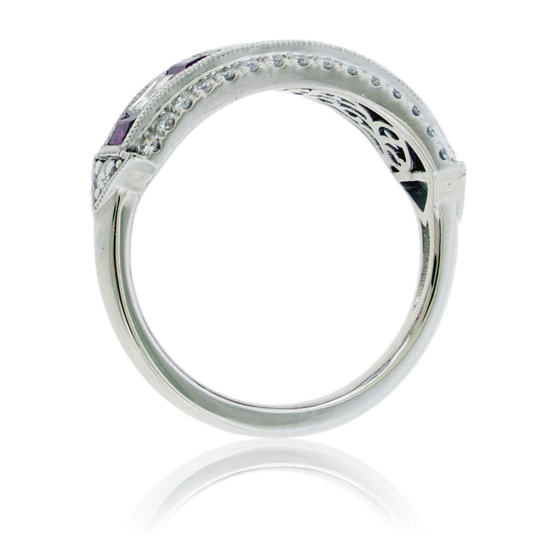 Step Cut Ruby and Diamond Lined Ring - Park City Jewelers
