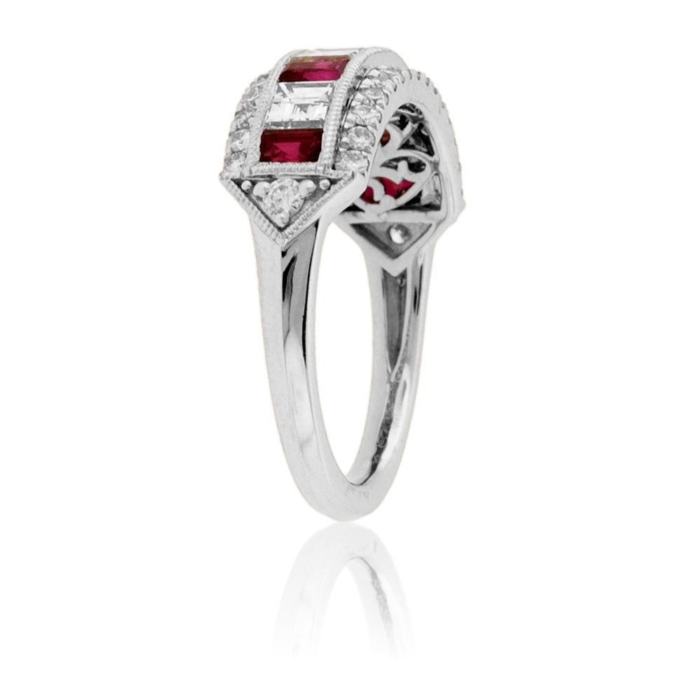 Step Cut Ruby and Diamond Lined Ring - Park City Jewelers