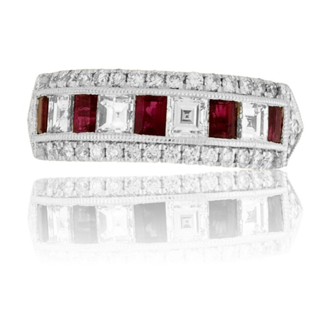 Step Cut Ruby and Diamond Lined Ring - Park City Jewelers