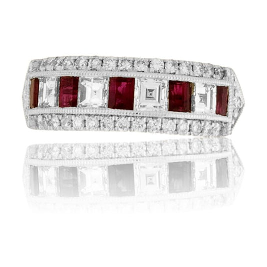 Step Cut Ruby and Diamond Lined Ring - Park City Jewelers