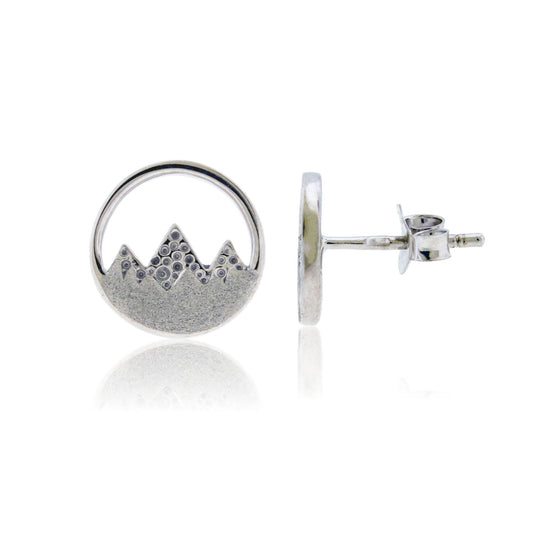 Sterling Silver 3 Peak Mountain Circle Stud Earrings - Park City Jewelers