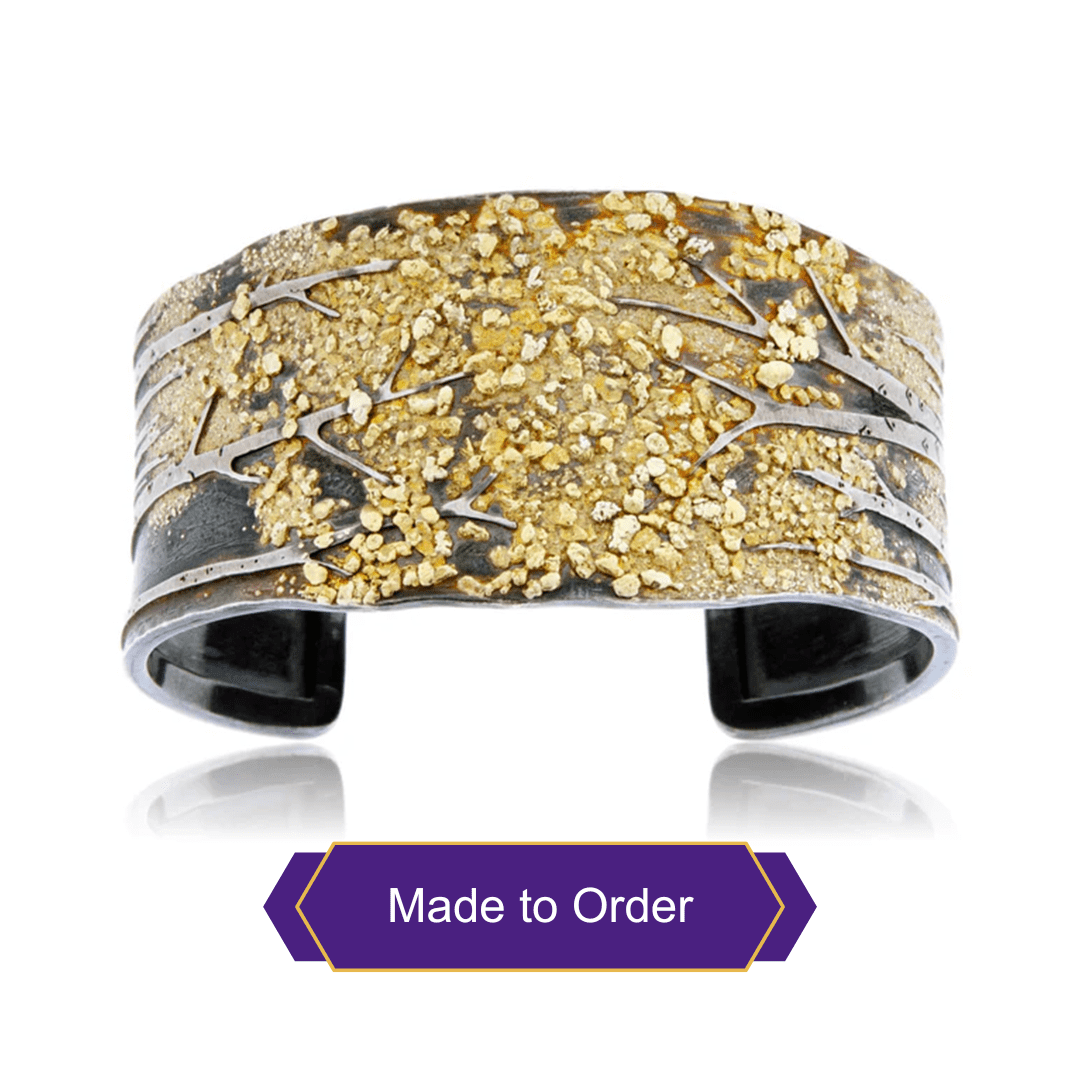 Sterling Silver & CA Gold Nugget Aspen Adorn Cuff Bracelet - Park City Jewelers