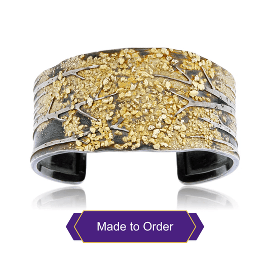 Sterling Silver & CA Gold Nugget Aspen Adorn Cuff Bracelet - Park City Jewelers