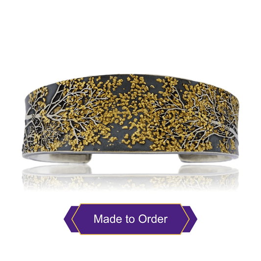 Sterling Silver & CA Gold Nugget Aspen Adorn Cuff Bracelet - Park City Jewelers