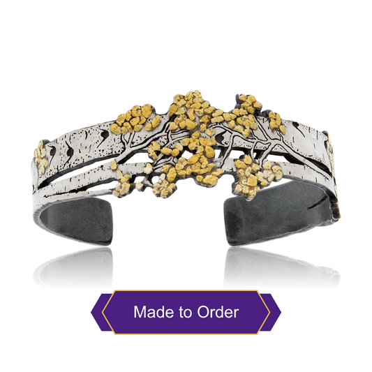 Sterling Silver & CA Gold Nugget Aspen Adorn Cuff Bracelet - Park City Jewelers