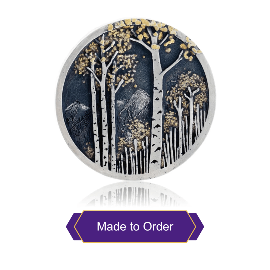 Sterling Silver & Gold Nugget Aspen Tree in Frame Ring - Park City Jewelers