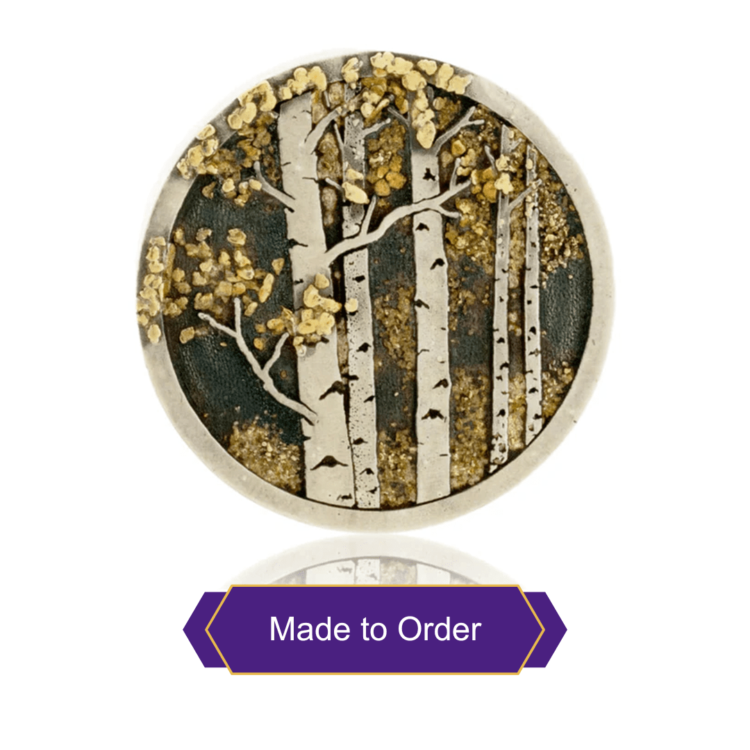 Sterling Silver & Gold Nugget Aspen Tree in Frame Ring - Park City Jewelers