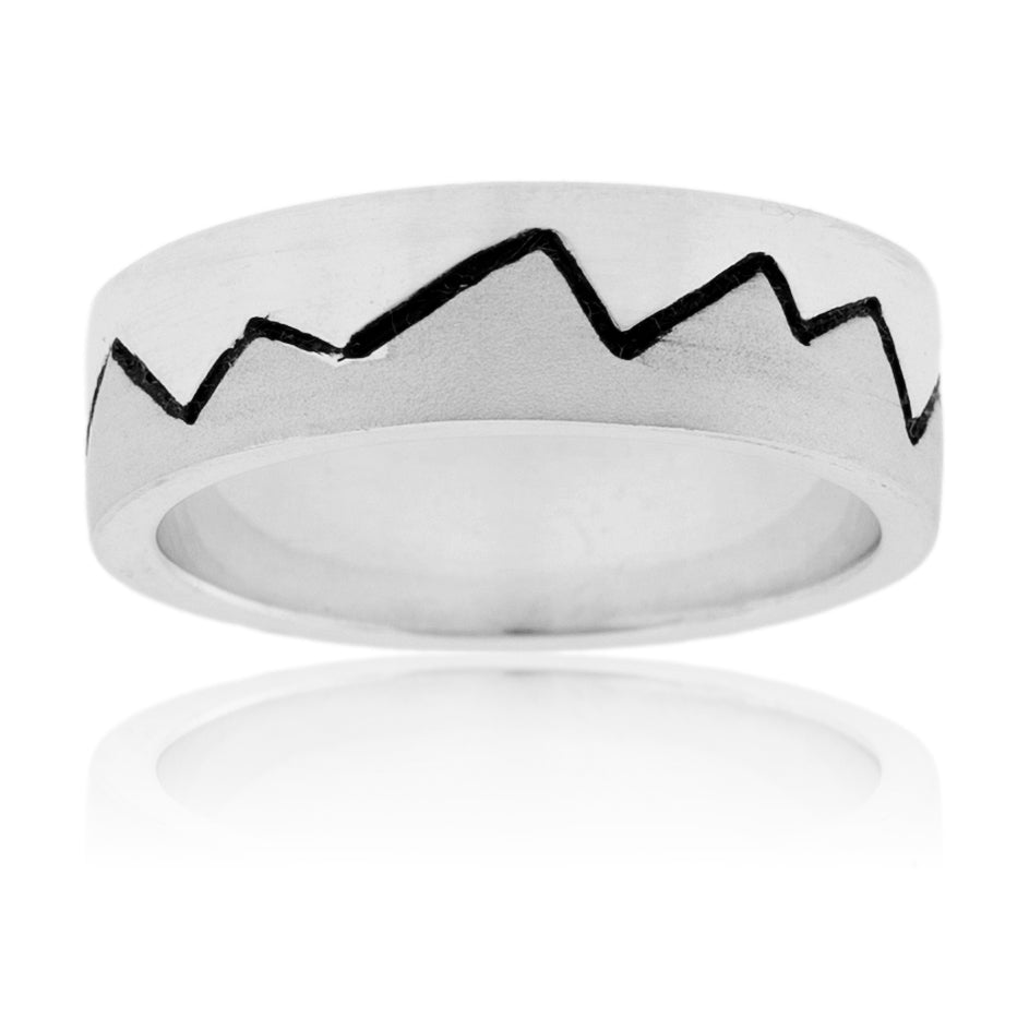 Sterling Silver Half Sand Blasted Mountain Ridge Band - Park City Jewelers