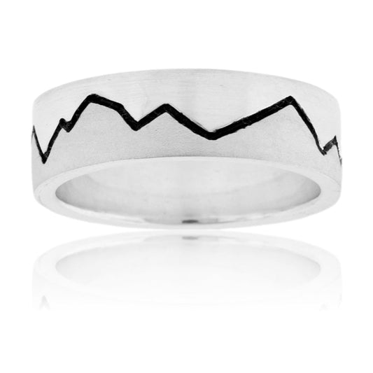 Sterling Silver Half Sand Blasted Mountain Ridge Band - Park City Jewelers