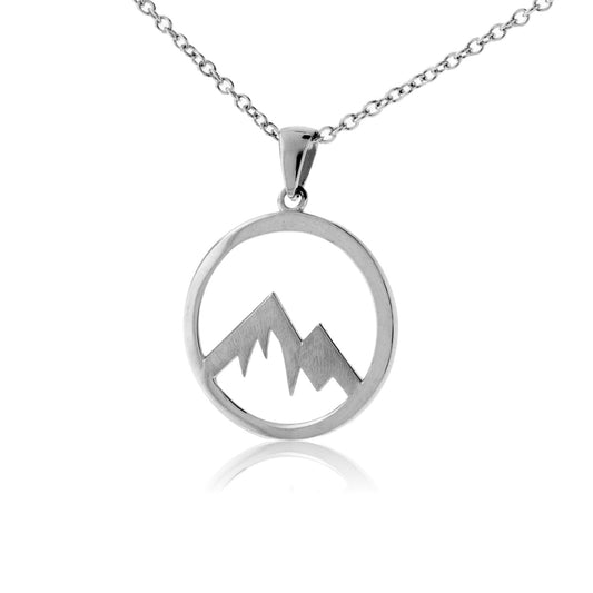Sterling Silver Mountain Peak in Circle Pendant - Park City Jewelers