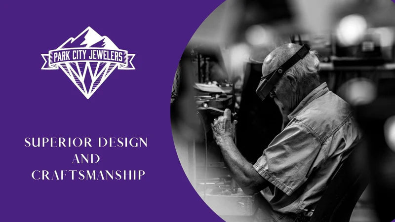 Superior Design and Craftsmanship Blog Banner Featuring a Jewelry Working at a Bench - Park City Jewelers.