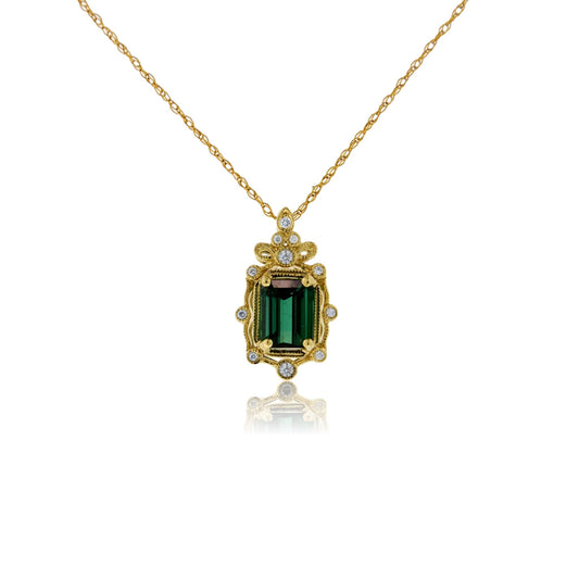 Tourmaline and Diamond Accented Vintage Style Pendant - Park City Jewelers